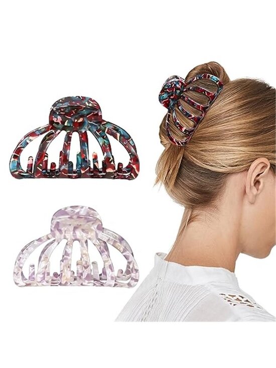 2-Pack Bohemian Tortoise Shell Hair Claw Clips Strong Hold Big Hair